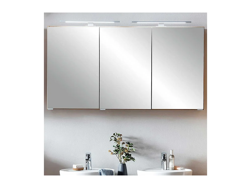 Großer 3D Spiegelschrank mit Aufsatzleuchten Korpus Wildeiche Optik