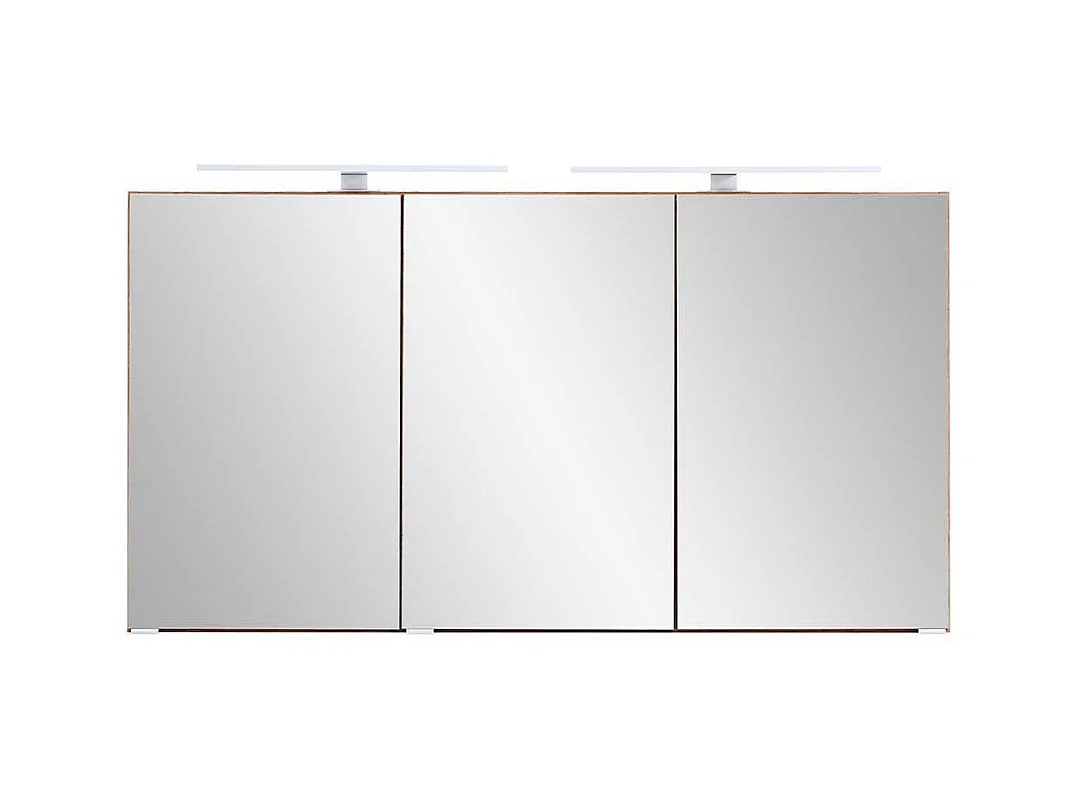 Großer 3D Spiegelschrank mit Aufsatzleuchten Korpus Wildeiche Optik