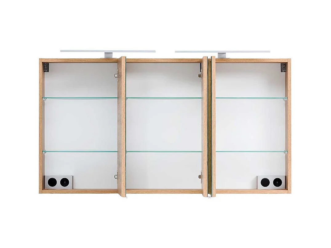 Großer 3D Spiegelschrank mit Aufsatzleuchten Korpus Wildeiche Optik