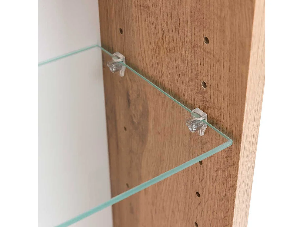 Großer 3D Spiegelschrank mit Aufsatzleuchten Korpus Wildeiche Optik