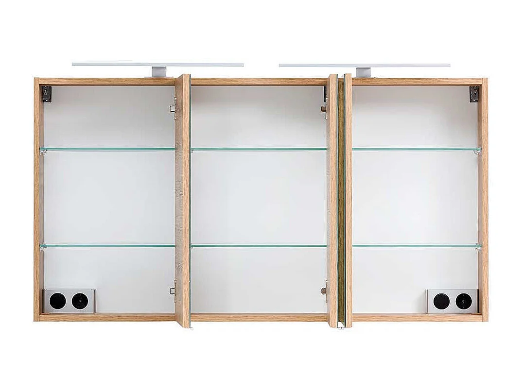 Großer 3D Spiegelschrank mit Aufsatzleuchten Korpus Wildeiche Optik