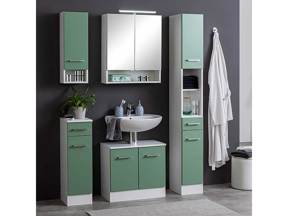 Badezimmer Oberschrank in Grün und Weiß 25 cm breit
