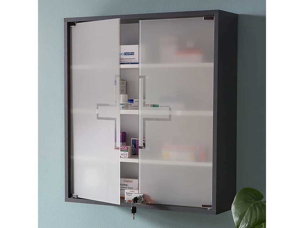 Hängeschrank für Medizin in Anthrazit Glastüren