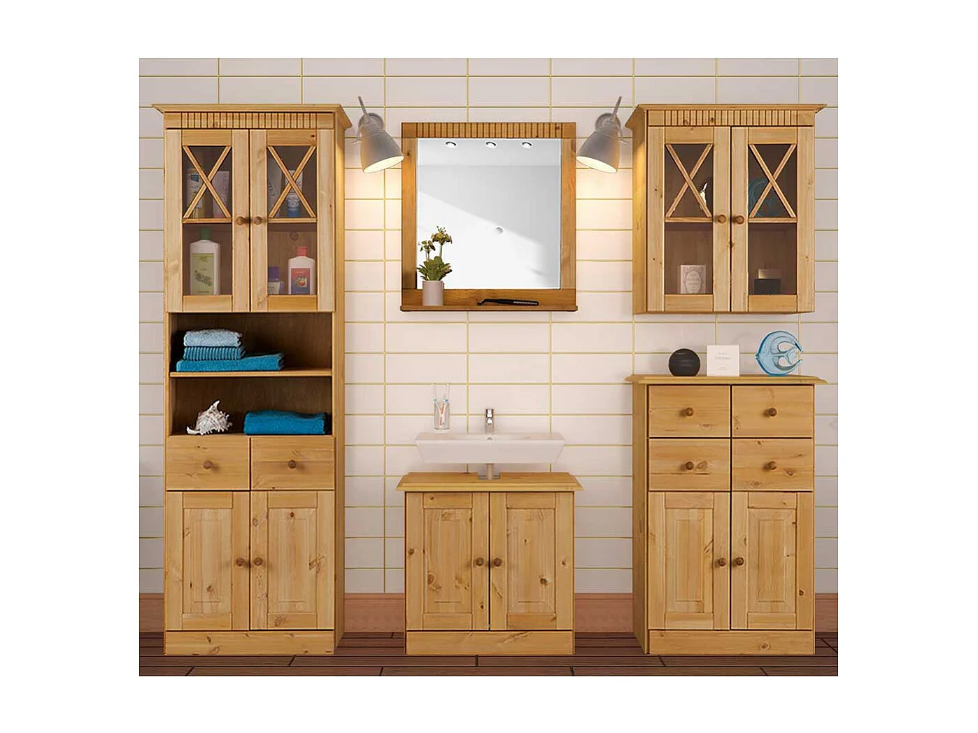 Hängeschrank Wandschrank mit Glastüren im Landhausstil