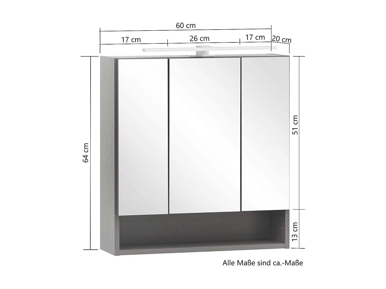 Badezimmer Spiegelschrank mit LED Beleuchtung 60 cm oder 100 cm breit