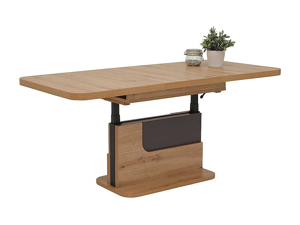 Ausziehbarer Sofatisch in Wildeichefarben und Anthrazit höhenverstellbar