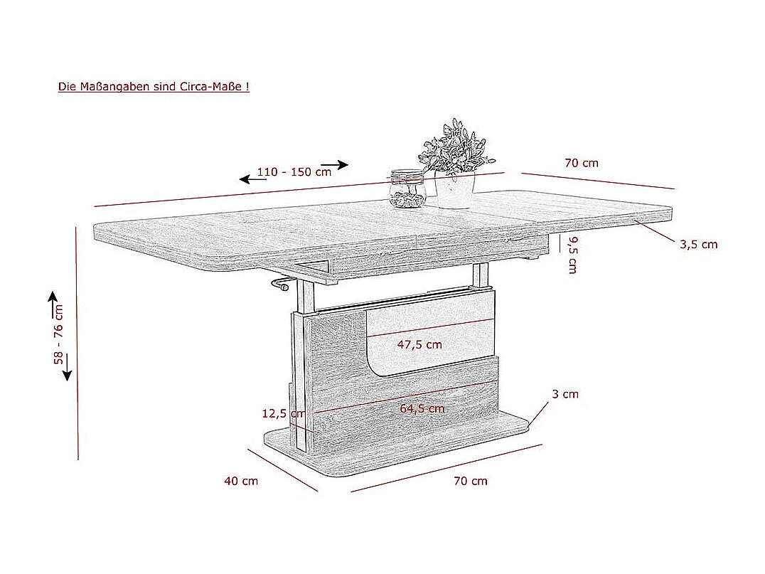 Ausziehbarer Sofatisch in Wildeichefarben und Anthrazit höhenverstellbar