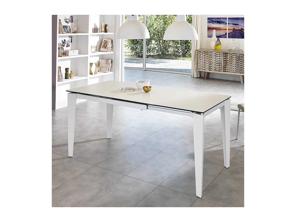 Ausziehbarer Tisch in Weiß Glas modern