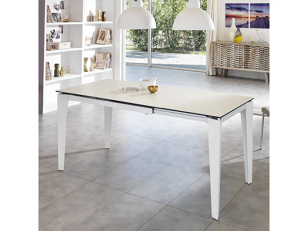 Ausziehbarer Tisch in Weiß Glas modern