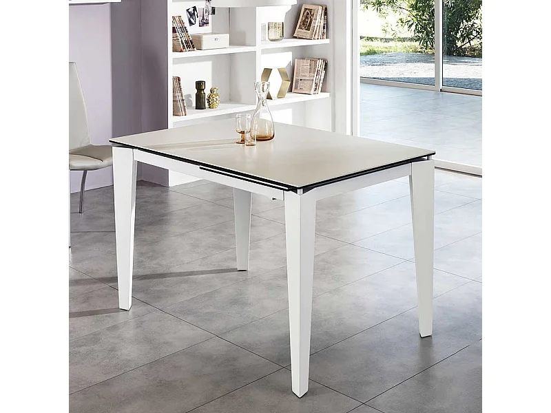 Ausziehbarer Tisch in Weiß Glas modern