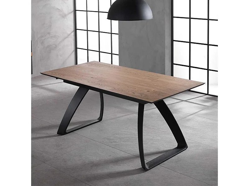 Küchentisch ausziehbar Eiche Optik und Schwarz