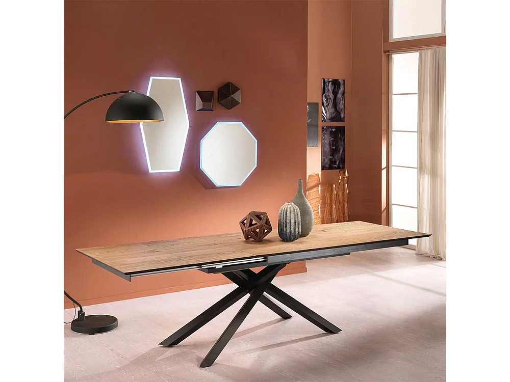 Esstisch in Schwarz und Eiche Optik ausziehbar