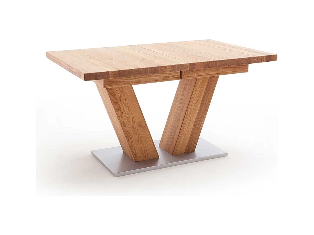 Ausziehbarer Esszimmertisch aus Wildeiche Massivholz V-Fußgestell