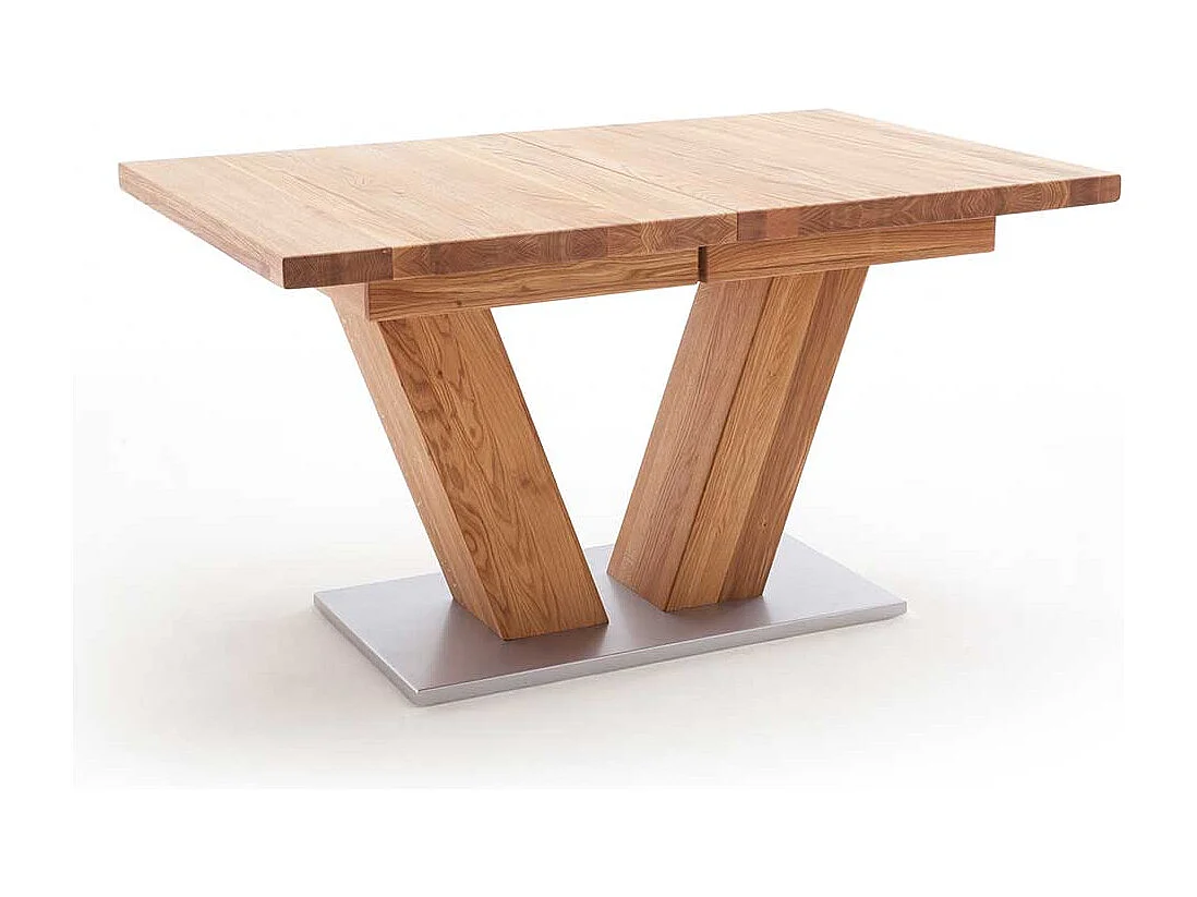 Ausziehbarer Esszimmertisch aus Wildeiche Massivholz V-Fußgestell