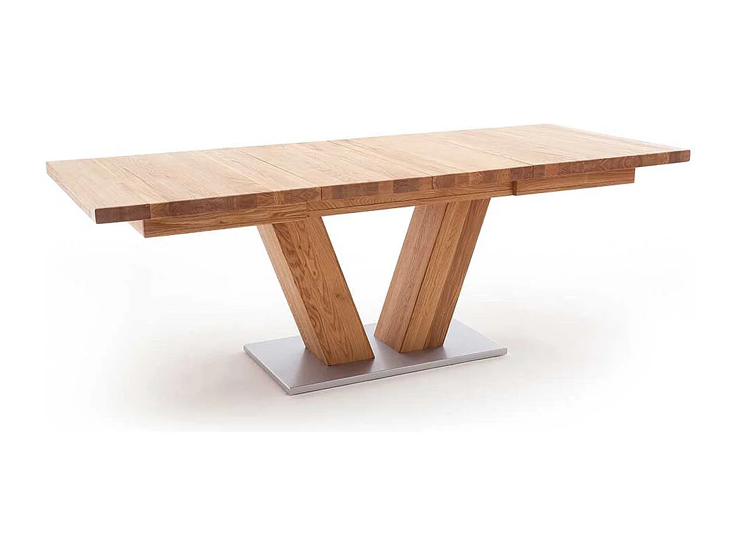 Ausziehbarer Esszimmertisch aus Wildeiche Massivholz V-Fußgestell