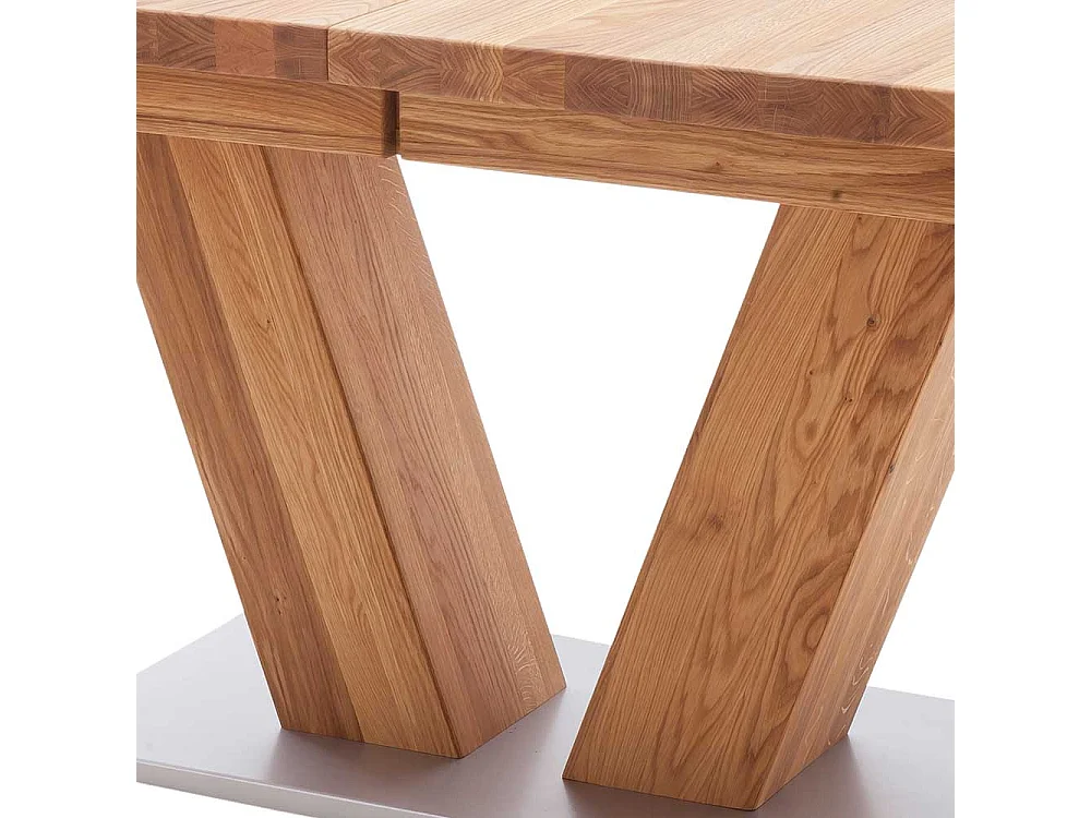 Ausziehbarer Esszimmertisch aus Wildeiche Massivholz V-Fußgestell