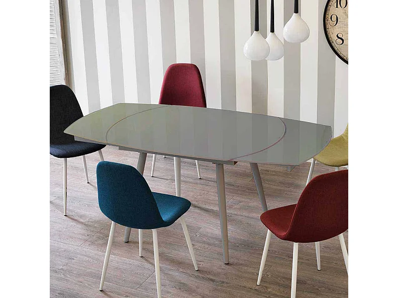 Ausziehbarer Esstisch in Taupe Glas abgerundet