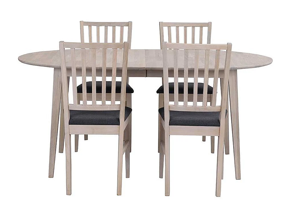 Ovaler Esstisch aus Eiche massiv in White Wash Optik ausziehbar