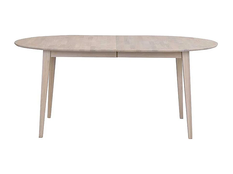 Ovaler Esstisch aus Eiche massiv in White Wash Optik ausziehbar