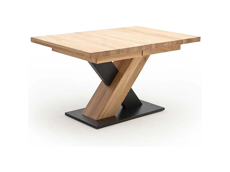 Ausziehbarer Tisch in Eiche Bianco und Schwarz Säulengestell