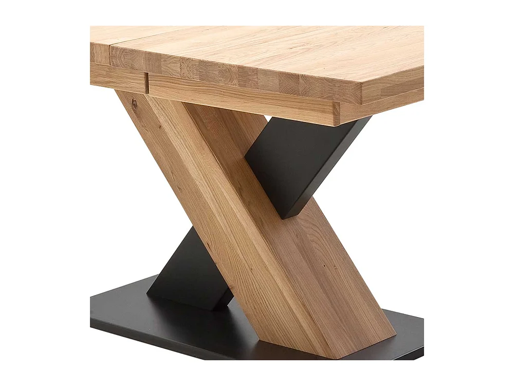 Ausziehbarer Tisch in Eiche Bianco und Schwarz Säulengestell