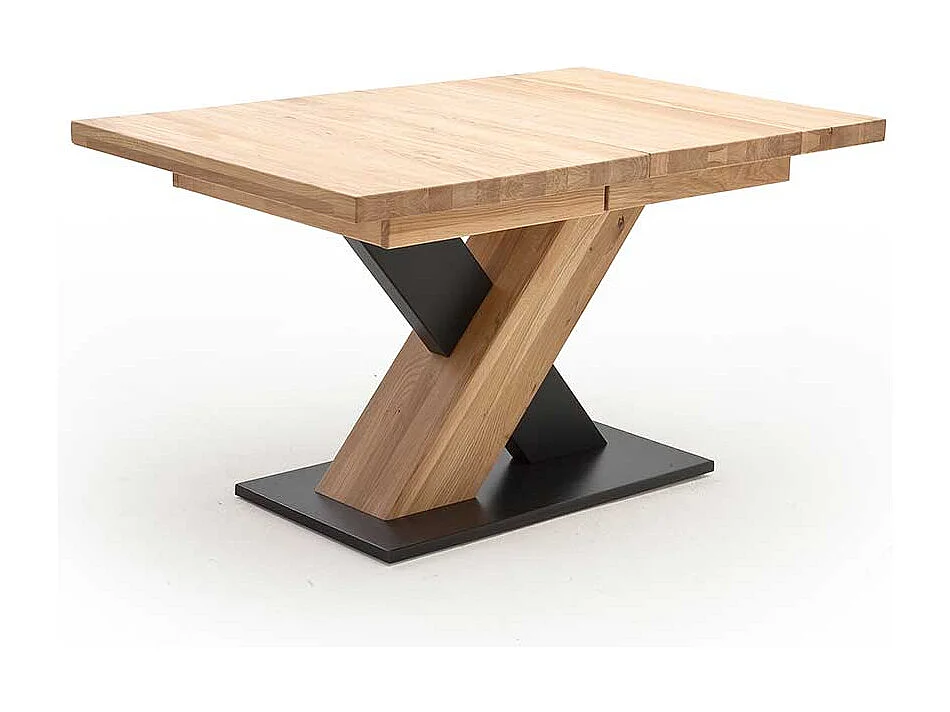 Ausziehbarer Tisch in Eiche Bianco und Schwarz Säulengestell