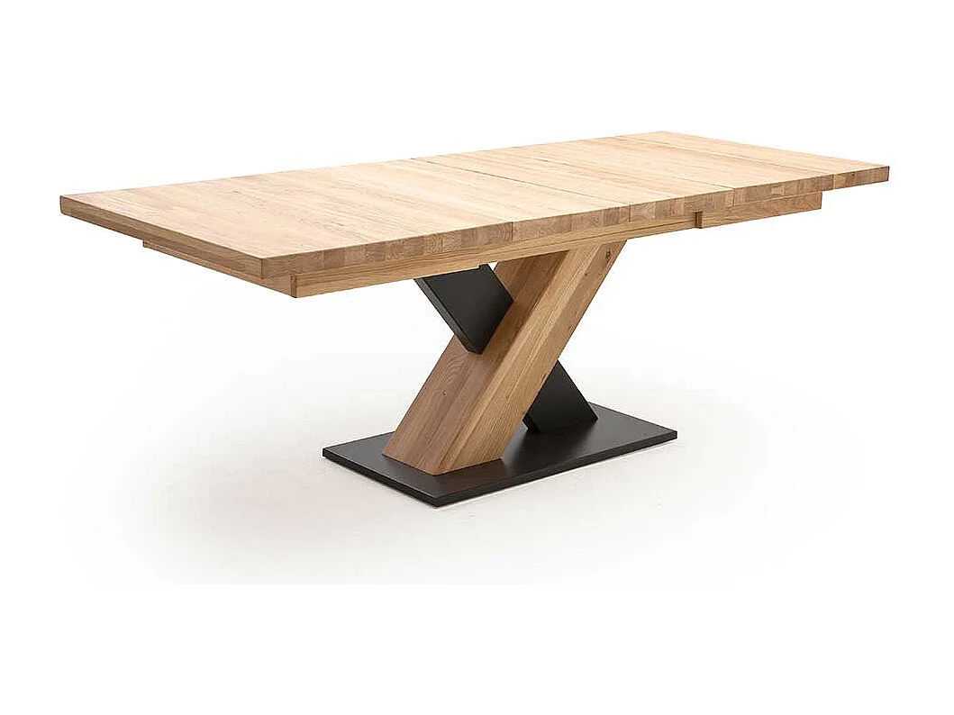 Ausziehbarer Tisch in Eiche Bianco und Schwarz Säulengestell