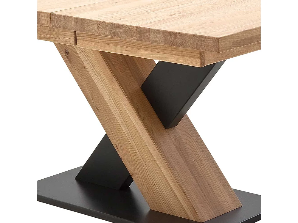 Ausziehbarer Tisch in Eiche Bianco und Schwarz Säulengestell