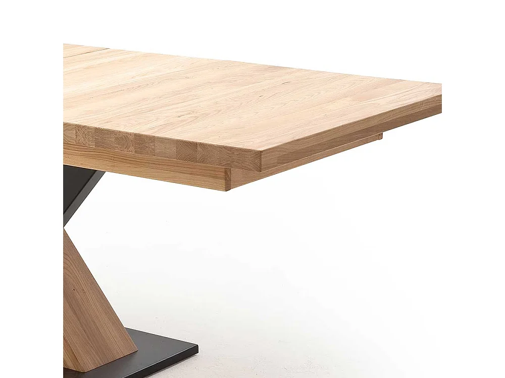 Ausziehbarer Tisch in Eiche Bianco und Schwarz Säulengestell