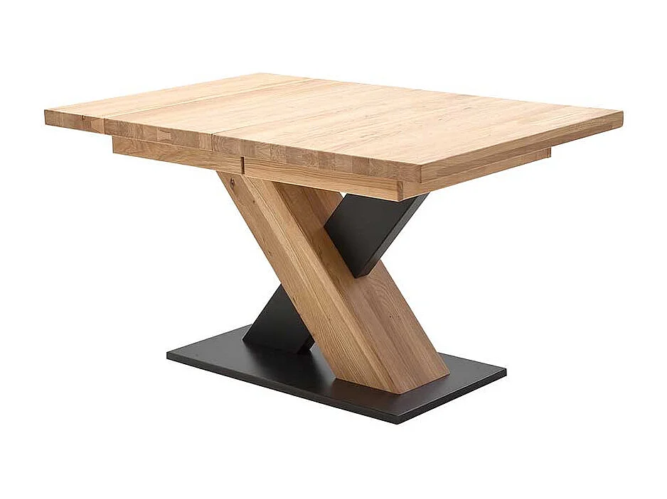 Ausziehbarer Tisch in Eiche Bianco und Schwarz Säulengestell