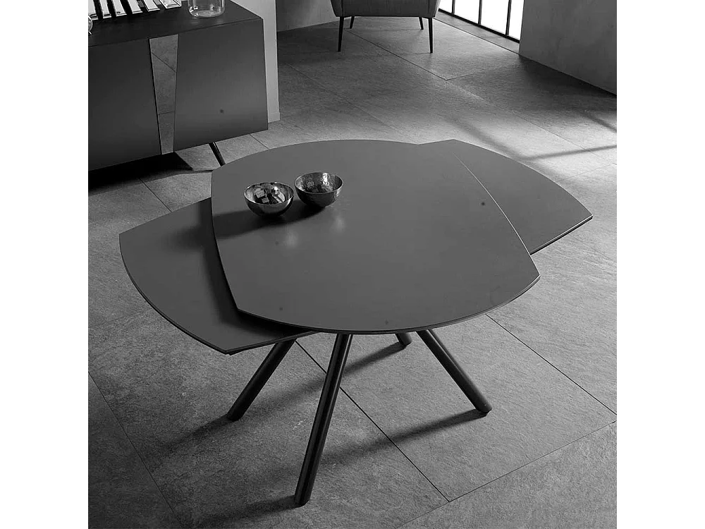 Ausziehbarer Esszimmer Tisch mit Keramikplatte Dunkelgrau