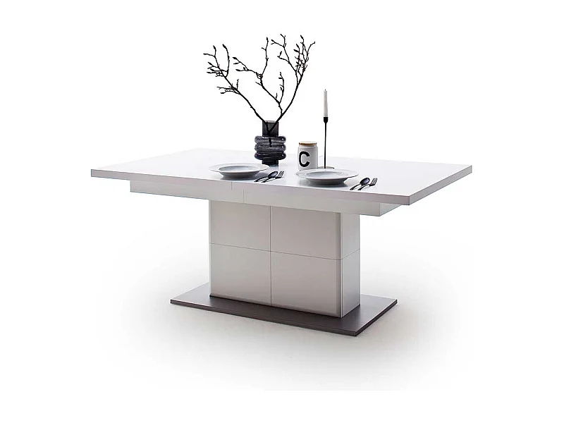 Säulen Esstisch in Weiß und Anthrazit ausziehbar