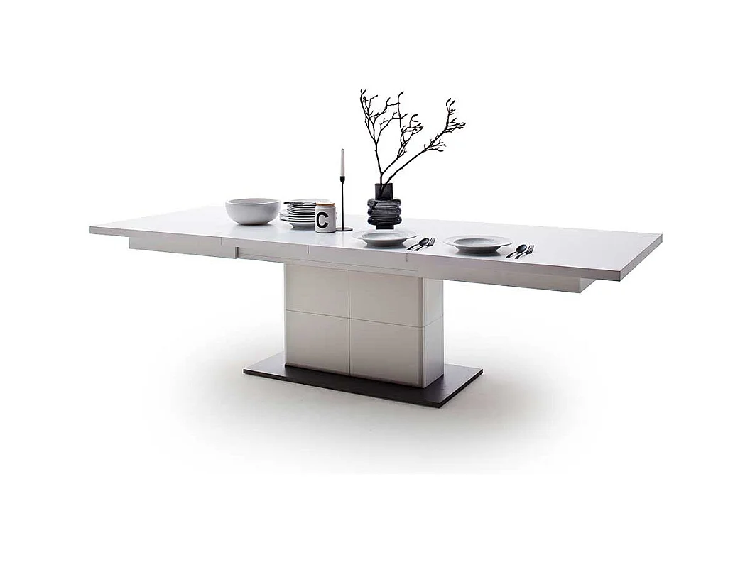 Säulen Esstisch in Weiß und Anthrazit ausziehbar