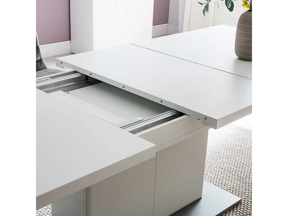 Säulen Esstisch in Weiß und Anthrazit ausziehbar