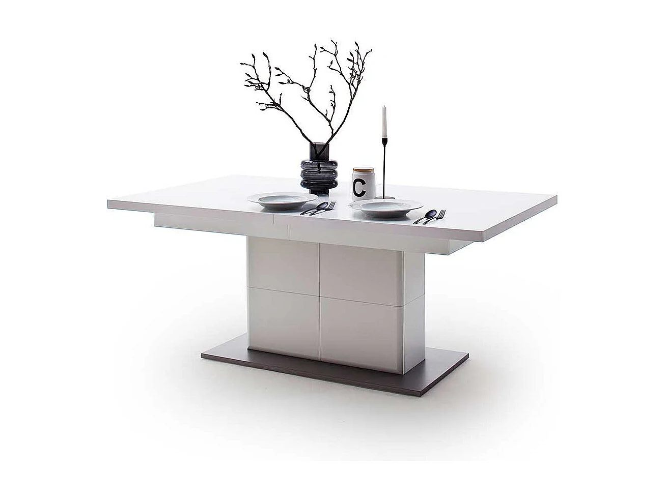 Säulen Esstisch in Weiß und Anthrazit ausziehbar