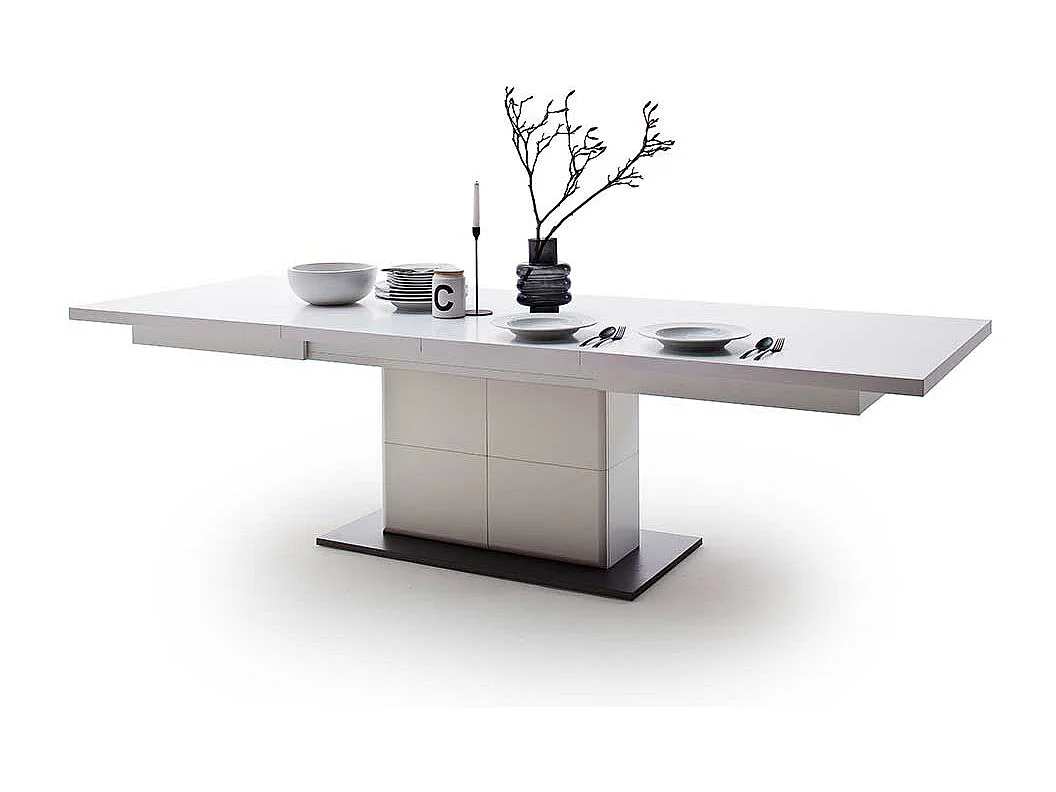 Säulen Esstisch in Weiß und Anthrazit ausziehbar