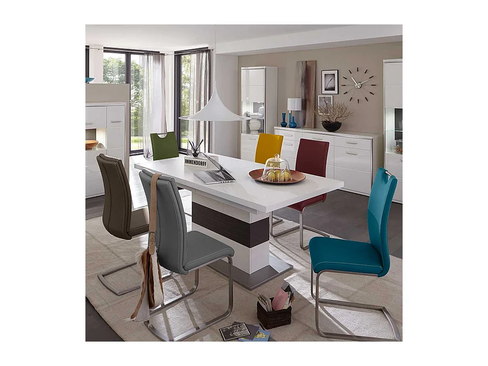 Säulen Esszimmertisch in Weiß Grau ausziehbar