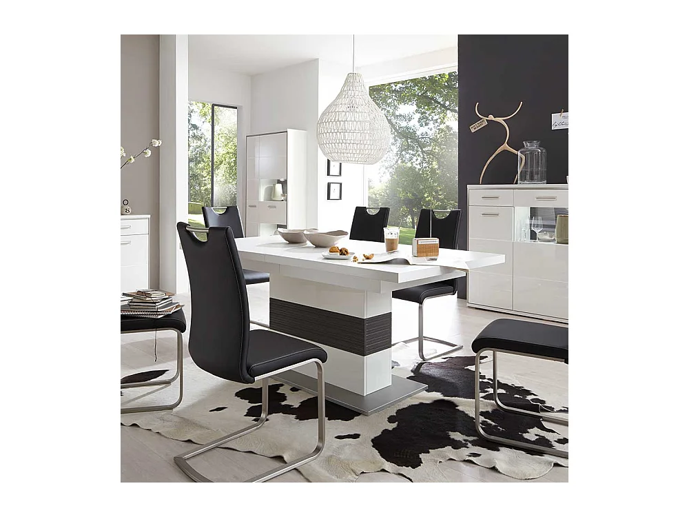 Säulen Esszimmertisch in Weiß Grau ausziehbar