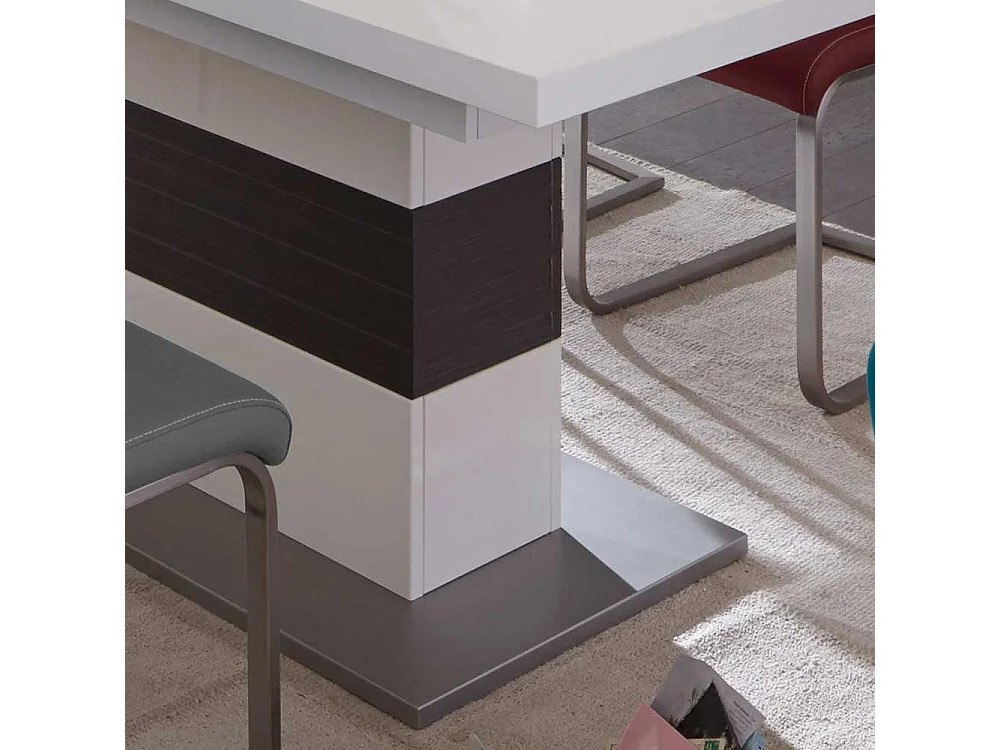 Säulen Esszimmertisch in Weiß Grau ausziehbar