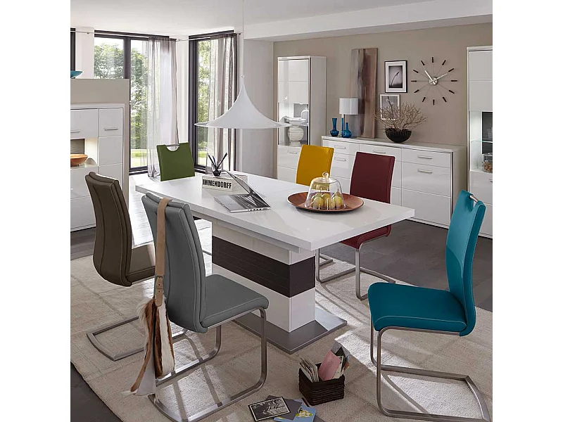 Säulen Esszimmertisch in Weiß Grau ausziehbar