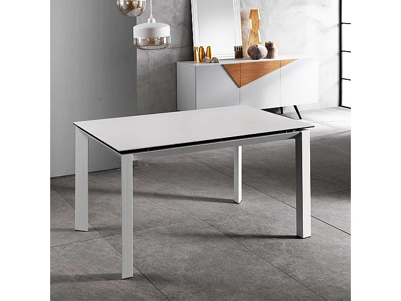 Ausziehbarer Küchentisch in Weiß Keramikplatte