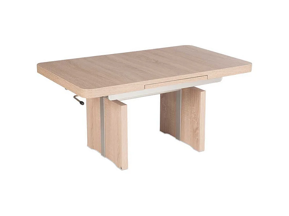 Wohnzimmer Couchtisch in Eiche Sägerau höhenverstellbar und ausziehbar