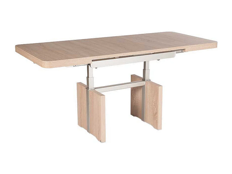 Wohnzimmer Couchtisch in Eiche Sägerau höhenverstellbar und ausziehbar