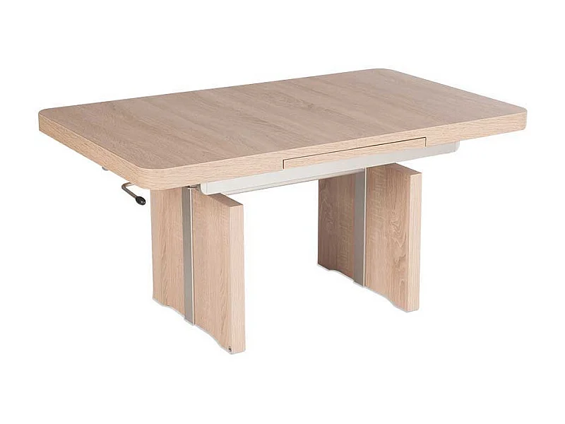 Wohnzimmer Couchtisch in Eiche Sägerau höhenverstellbar und ausziehbar