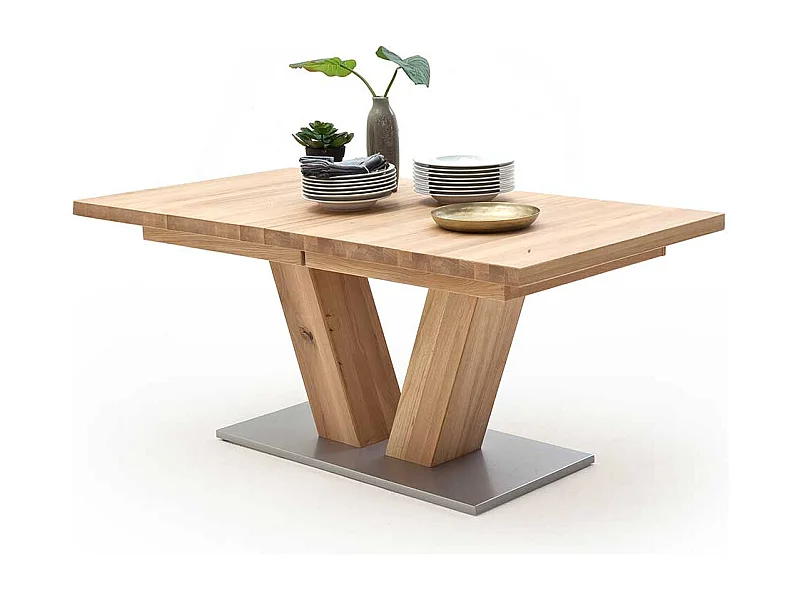 Ausziehbarer Tisch mit V-Fußgestell Eiche Massivholz