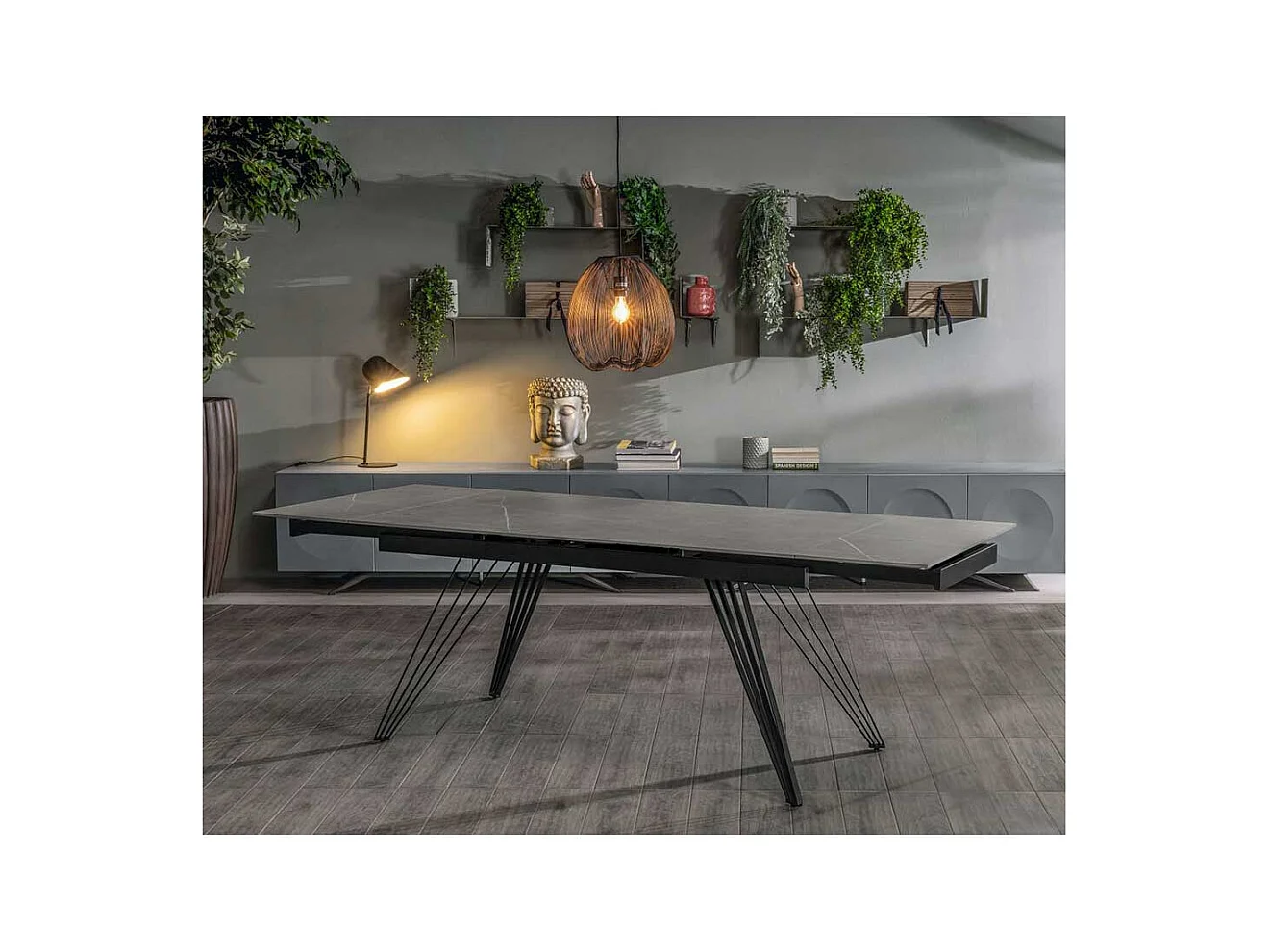 Keramik Tisch mit Platte in grauer Marmoroptik bis 240 cm ausziehbar