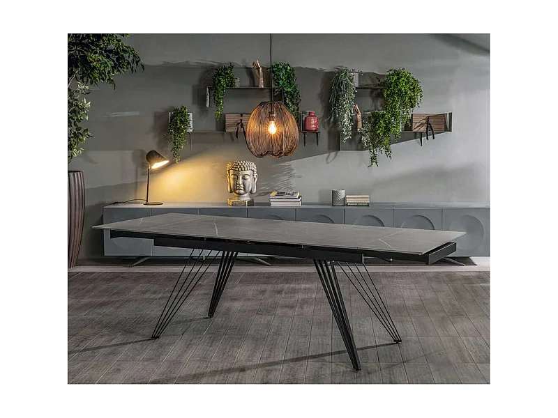 Keramik Tisch mit Platte in grauer Marmoroptik bis 240 cm ausziehbar