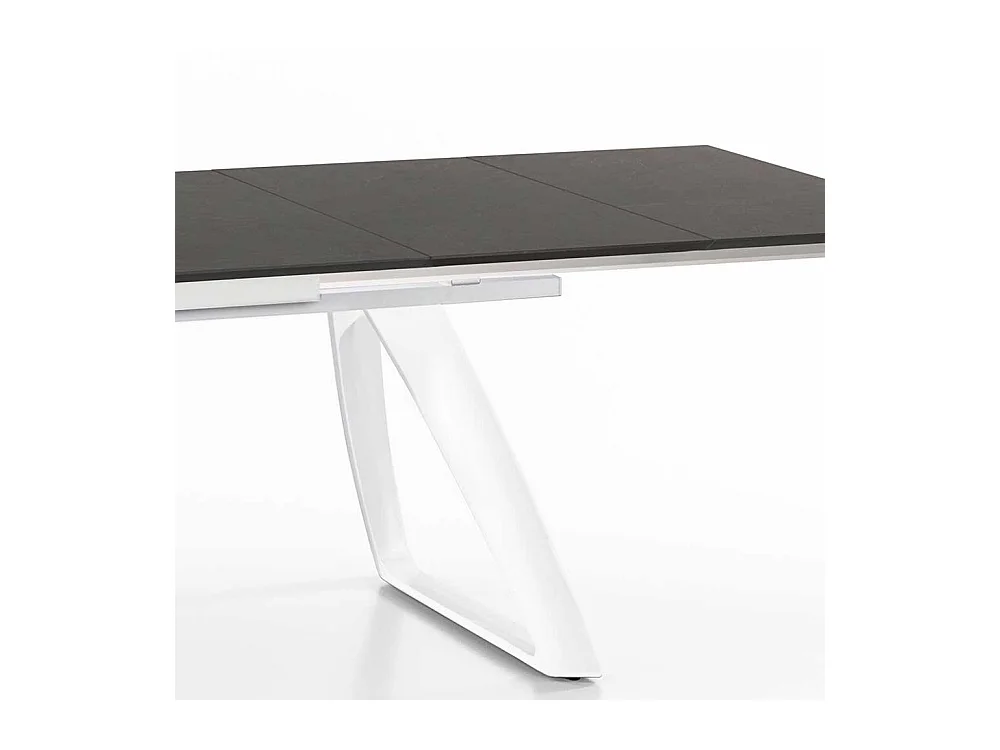 Bügelgestell Esstisch in Weiß und Dunkelgrau ausziehbar