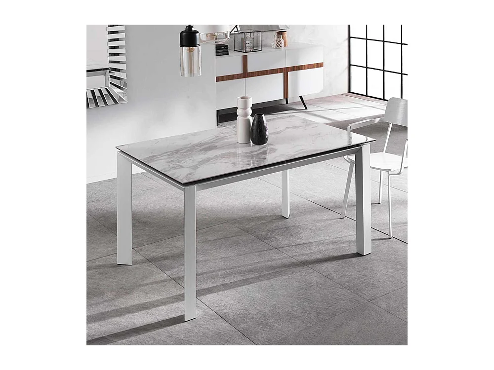 Ausziehbarer Esszimmer Tisch in Weiß und Hellgrau Keramikplatte