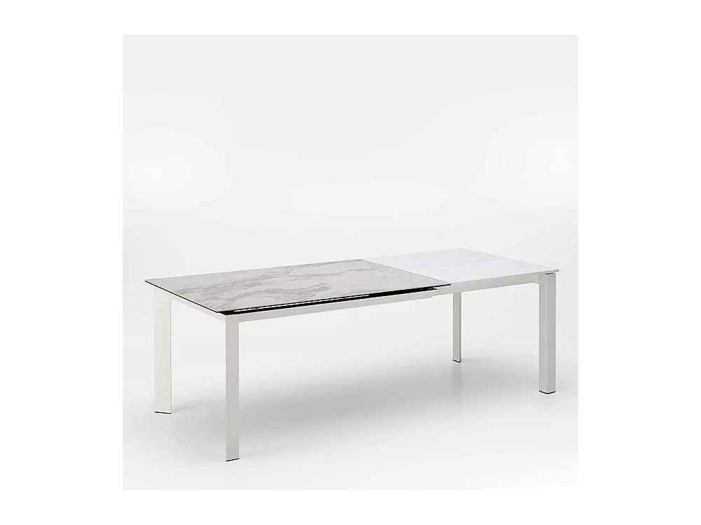 Ausziehbarer Esszimmer Tisch in Weiß und Hellgrau Keramikplatte